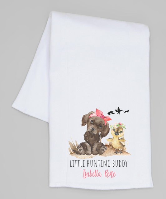 Little Hunting Buddy Girl Personalized Burp 4