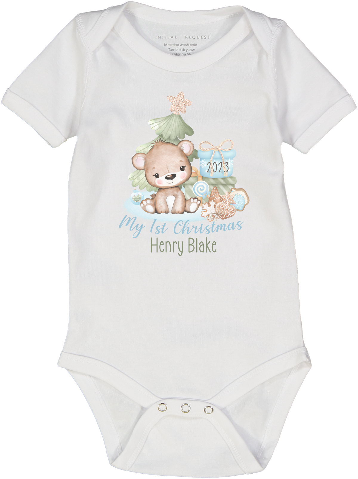 Personalized My First Christmas 2023 Bear Boy Tree ss Body