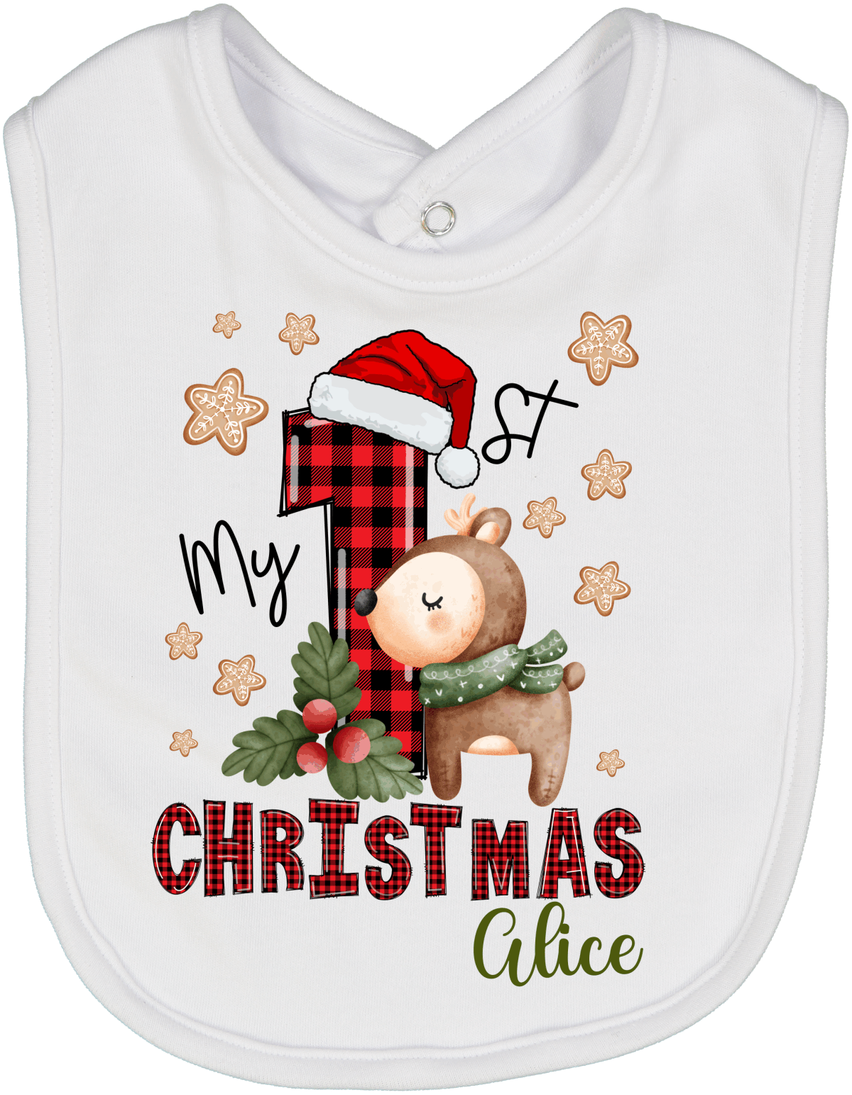 My First Christmas Reindeer Personalized Bib 3