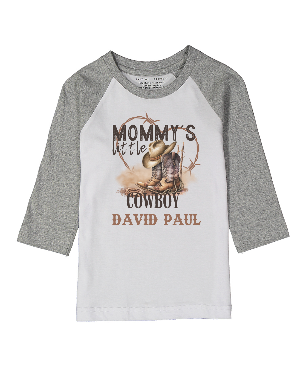 Mommy's Little Cowboy Personalized Gray Raglan Tee 2