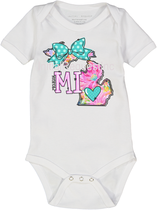 Michigan Floral State Graphic Short Sleeve Onesie for Baby Girls