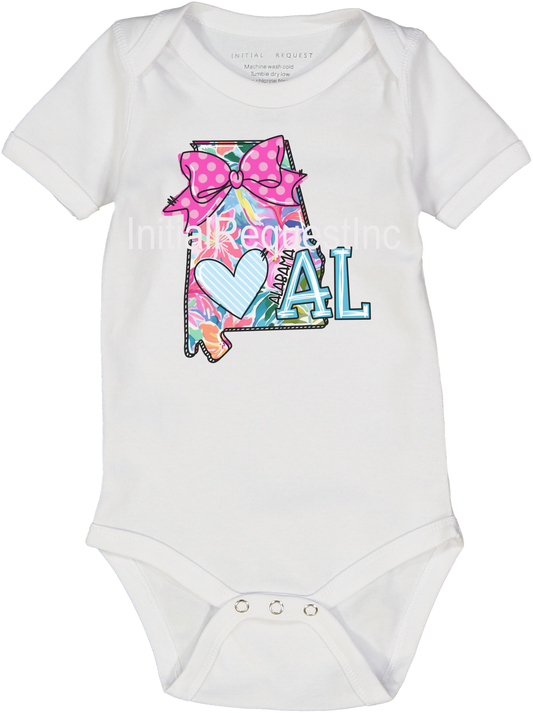 Alabama Floral State Graphic Short Sleeve Onesie for Girls