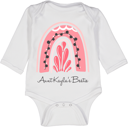 White & Pink 'Auntie's' Personalized Long-Sleeve Bodysuit