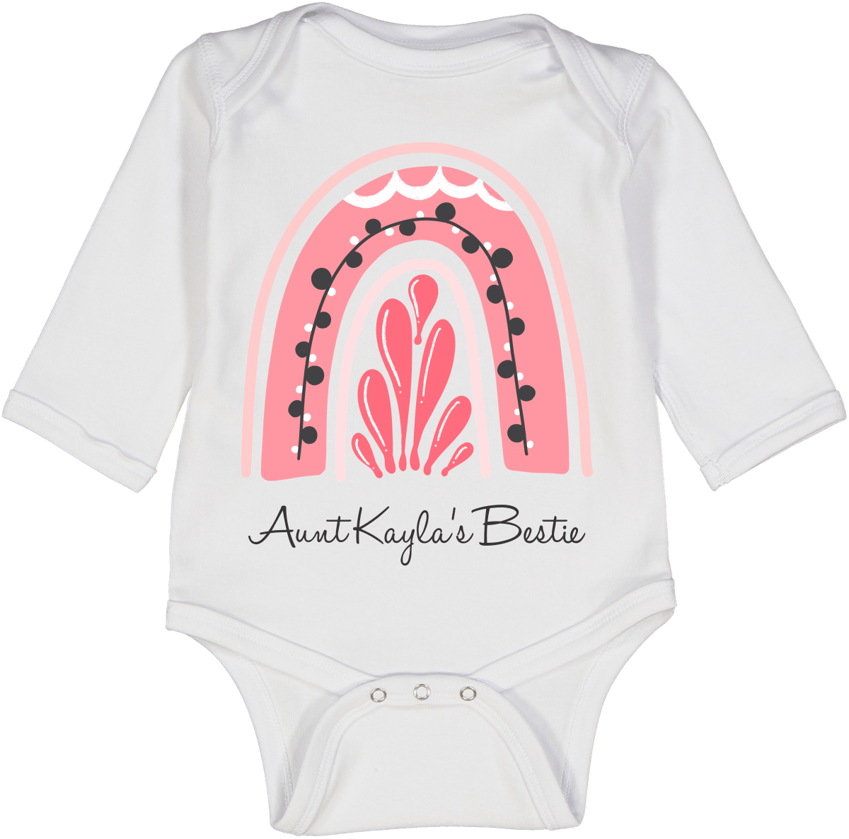 White & Pink 'Auntie's' Personalized Long-Sleeve Bodysuit