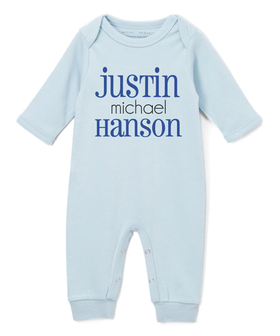 First Middle Last Names Personalized Gray or Blue Romper for Boys