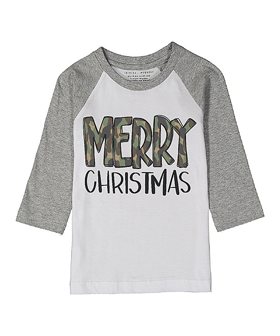 Camo Merry Christmas Gray Raglan Tee