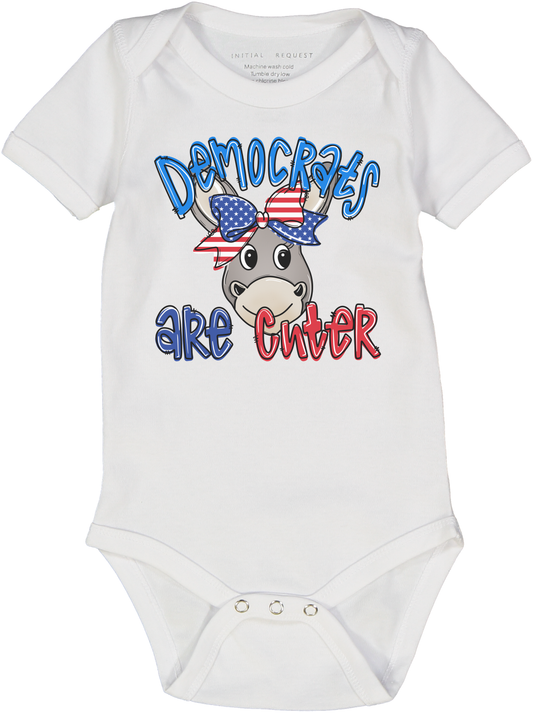 Patriotic Democrat Cute Donkey with Bow Biden 2024 Short Sleeve Onesie