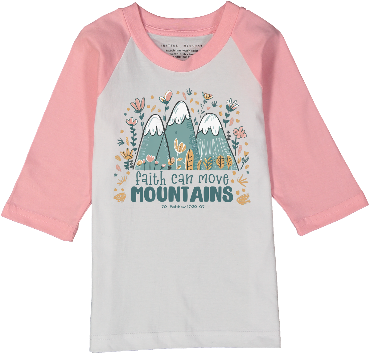 Faith Can Move Mountains Pink Raglan Christian Tee for Girls Matthew 17 20