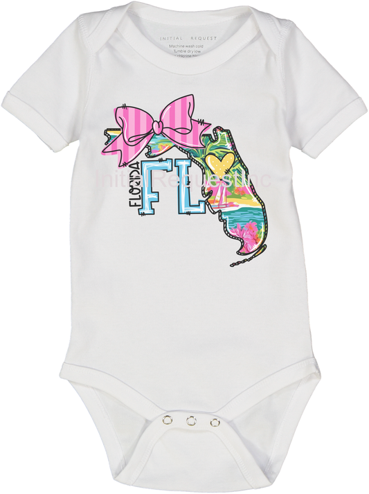 Florida Floral State Graphic SHort Sleeve Onesie for Baby Girl