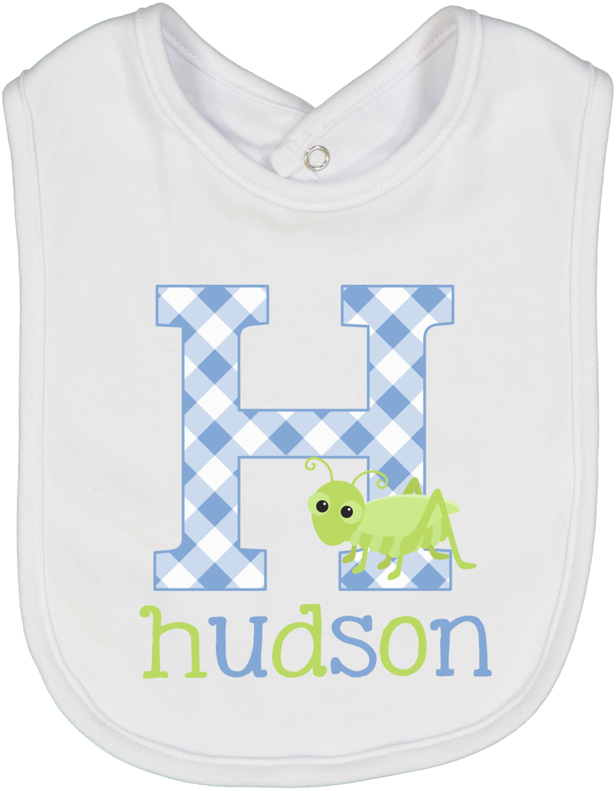 Blue Gingham Grasshopper Bib Personalized