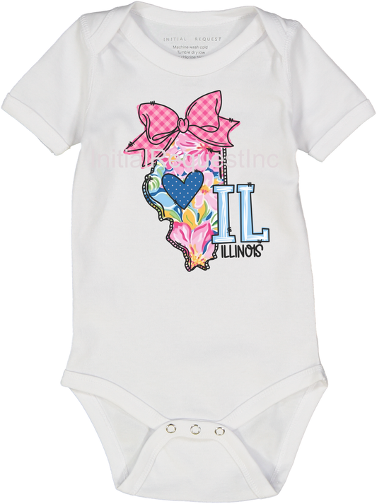 Illinois Floral State Graphic Short Sleeve Onesie for Baby Girls