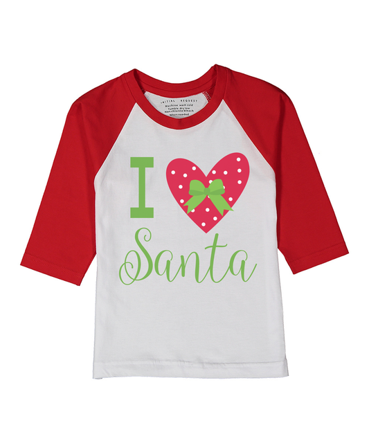 I Love Santa Christmas Holiday Girls Red Raglan Tee