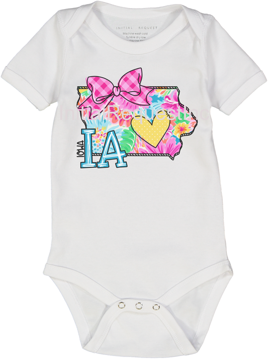 Iowa Floral State Graphic Short Sleeve Onesie for Baby Girls