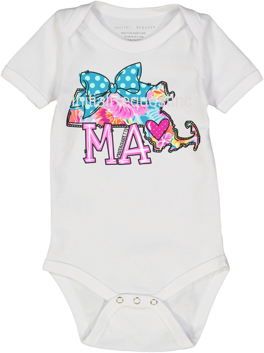 Massachusetts Floral State Graphic Short Sleeve Onesie for Baby Girls