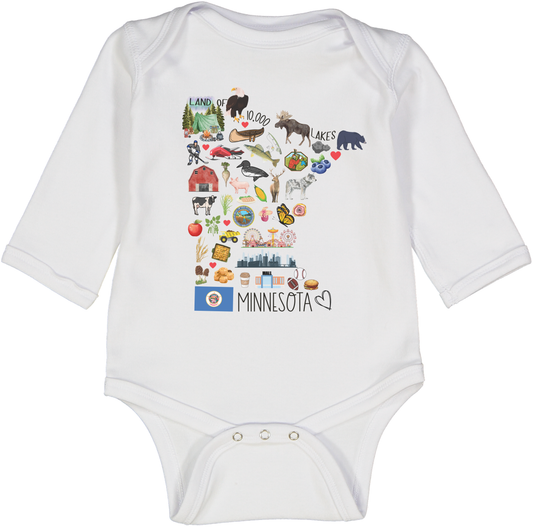 Minnesota Long  or Short Sleeve Cotton Onesie for Infants, Toddlers Baby apparel