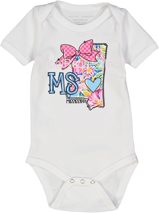 Mississippi Floral State Graphic Short Sleeve Onesie for Baby Girls