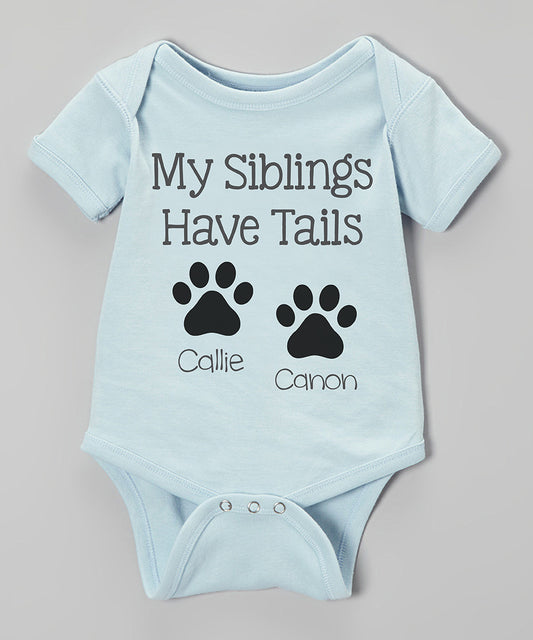 My Siblings Have Tails Personalized Baby Boy Blue Short Sleeve Bodysuit