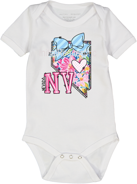 Nevada Floral State Graphic Short Sleeve Onesie for Baby Girls