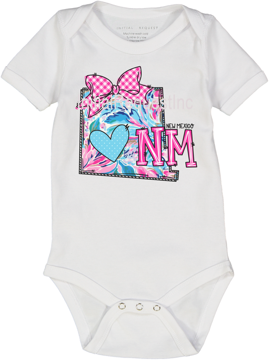 New Mexico Floral Sate Graphic Short Sleeve Onesie for Baby Girls