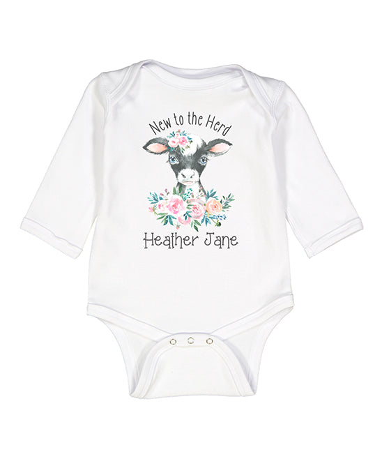 New to the Herd Baby Girl Personalized LS Bodysuit