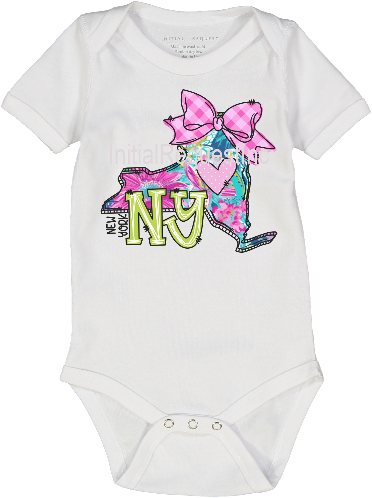 New York Floral State Graphic Short Sleeve Onesie for Baby Girls