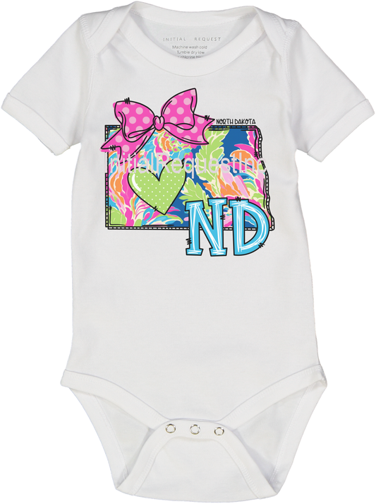 North Dakota Floral State Graphic Short Sleeve Onesie for Baby Girls