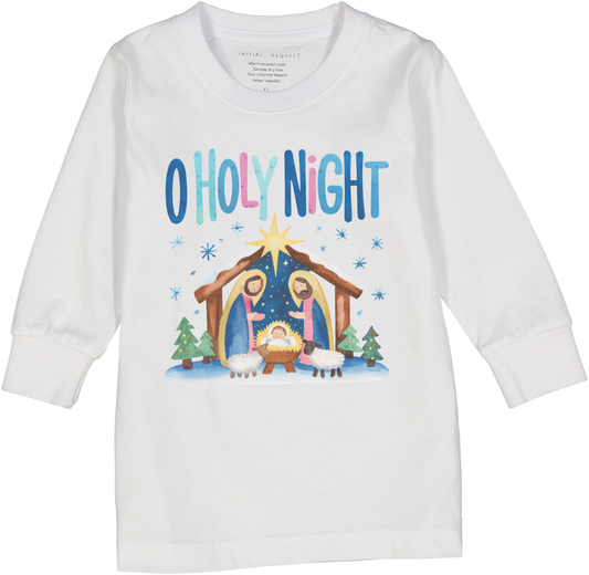 O Holy Night Long Sleeve Christmas Holiday Christian Tee for Girls