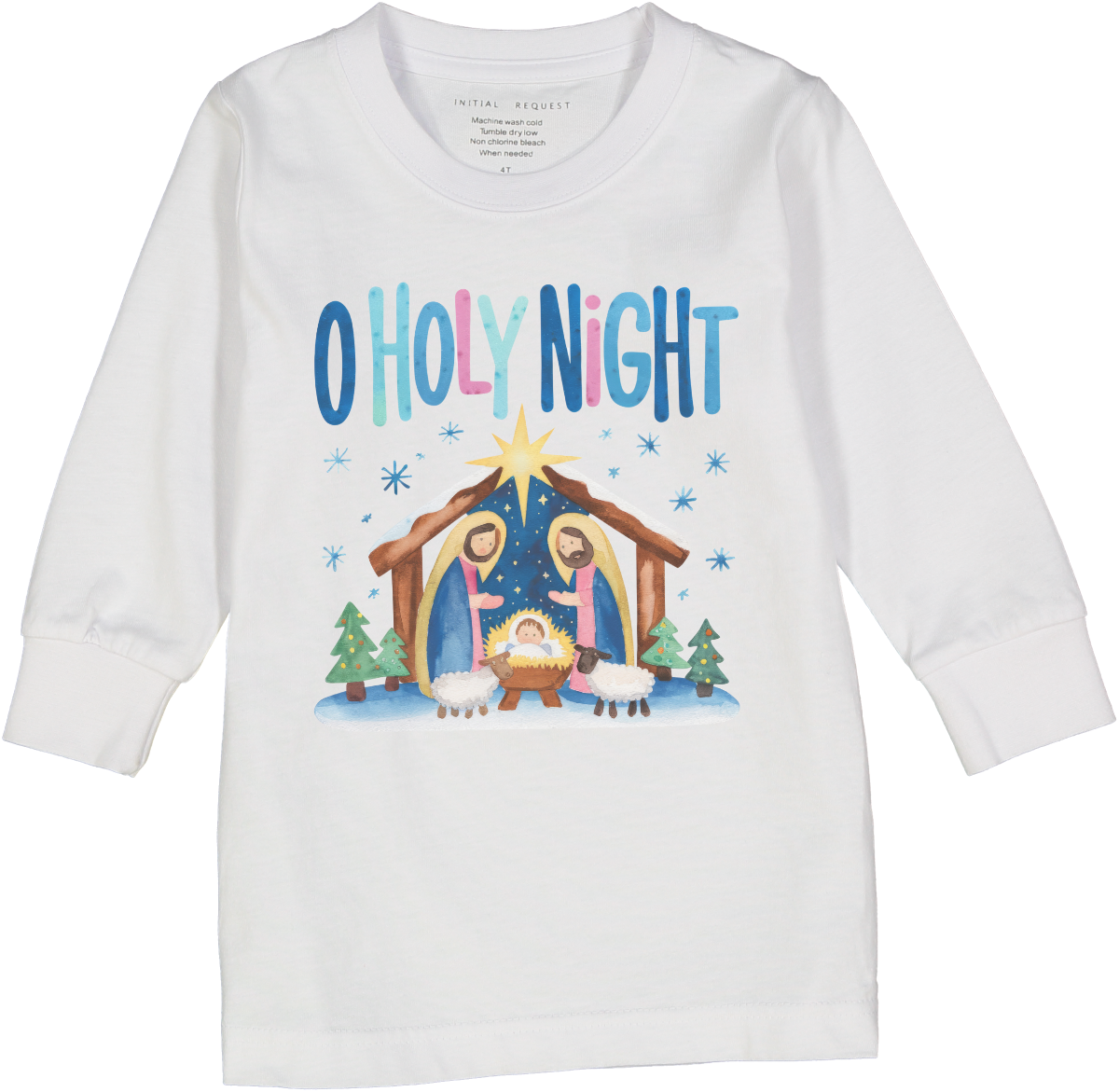 O Holy Night Long Sleeve Christmas Holiday Christian Tee for Girls