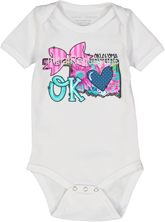 Oklahoma Floral State Graphic Short Sleeve Onesie for Baby Girls