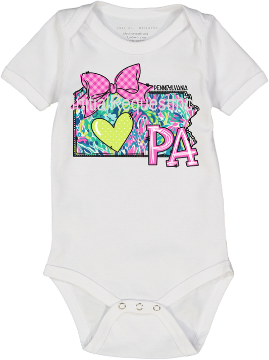 Pennsylvania Floral State Graphic Short Sleeve Onesie for Baby Girls