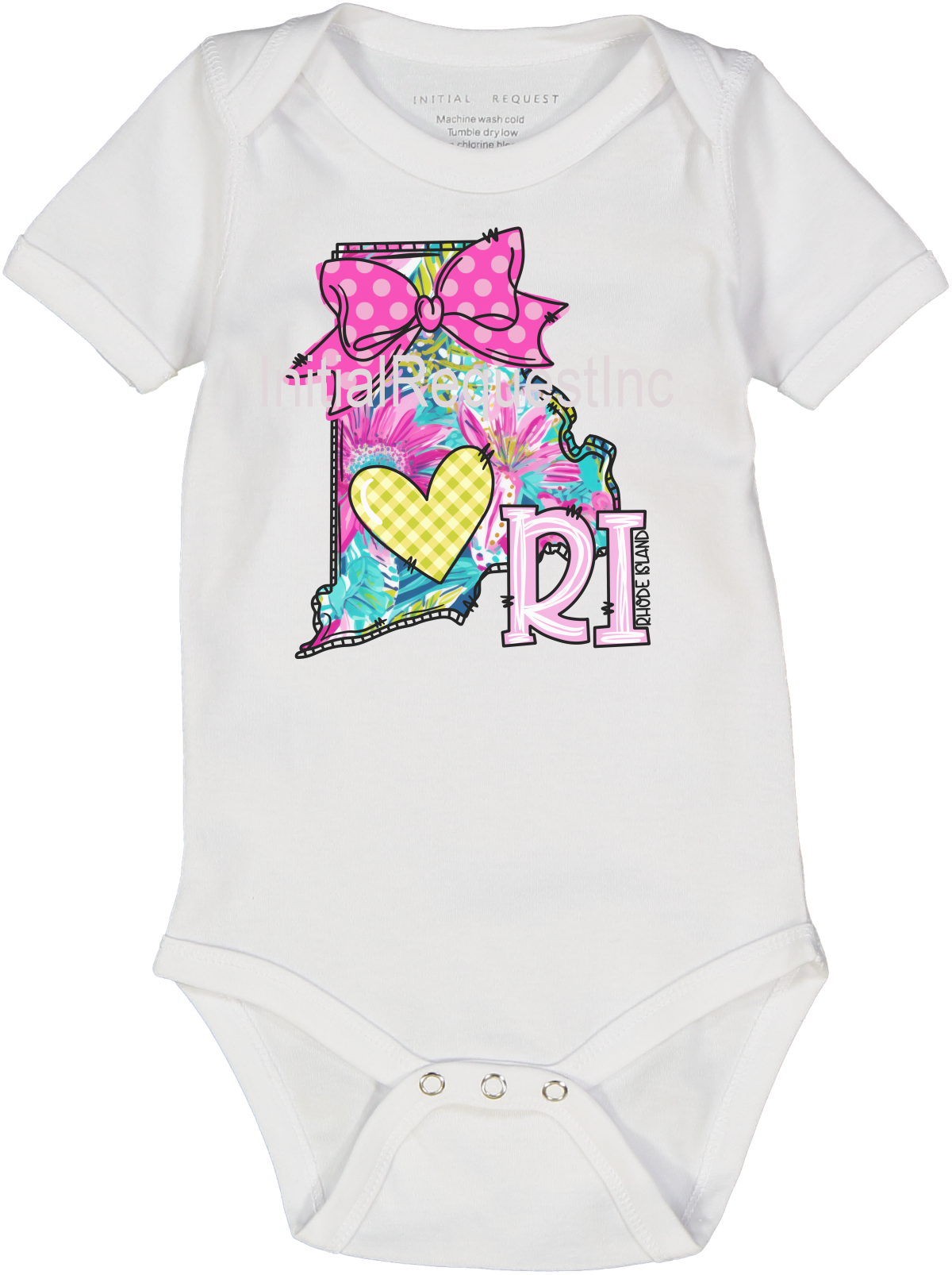 Rhode Island Floral State Graphic Short Sleeve Onesie for Baby Girls