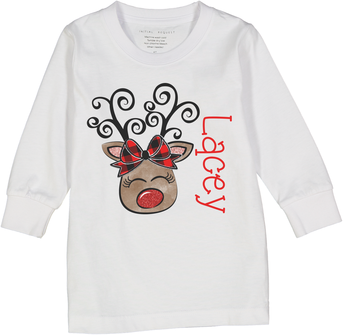 Personalized Scroll Antler Reindeer Long Sleeve Tee for Girls