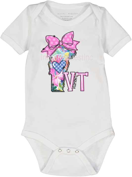 Vermont Floral State Graphic Short Sleeve Onesie for Baby Girls