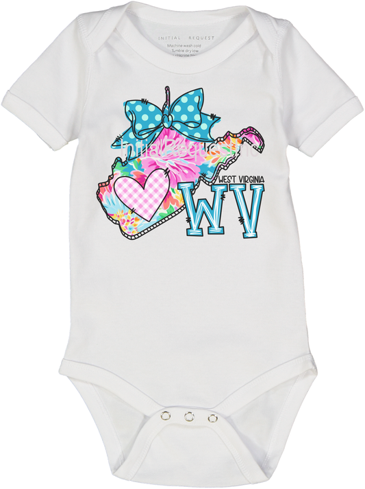 West Virginia Floral State Graphic Short Sleeve Onesie for Baby Girls