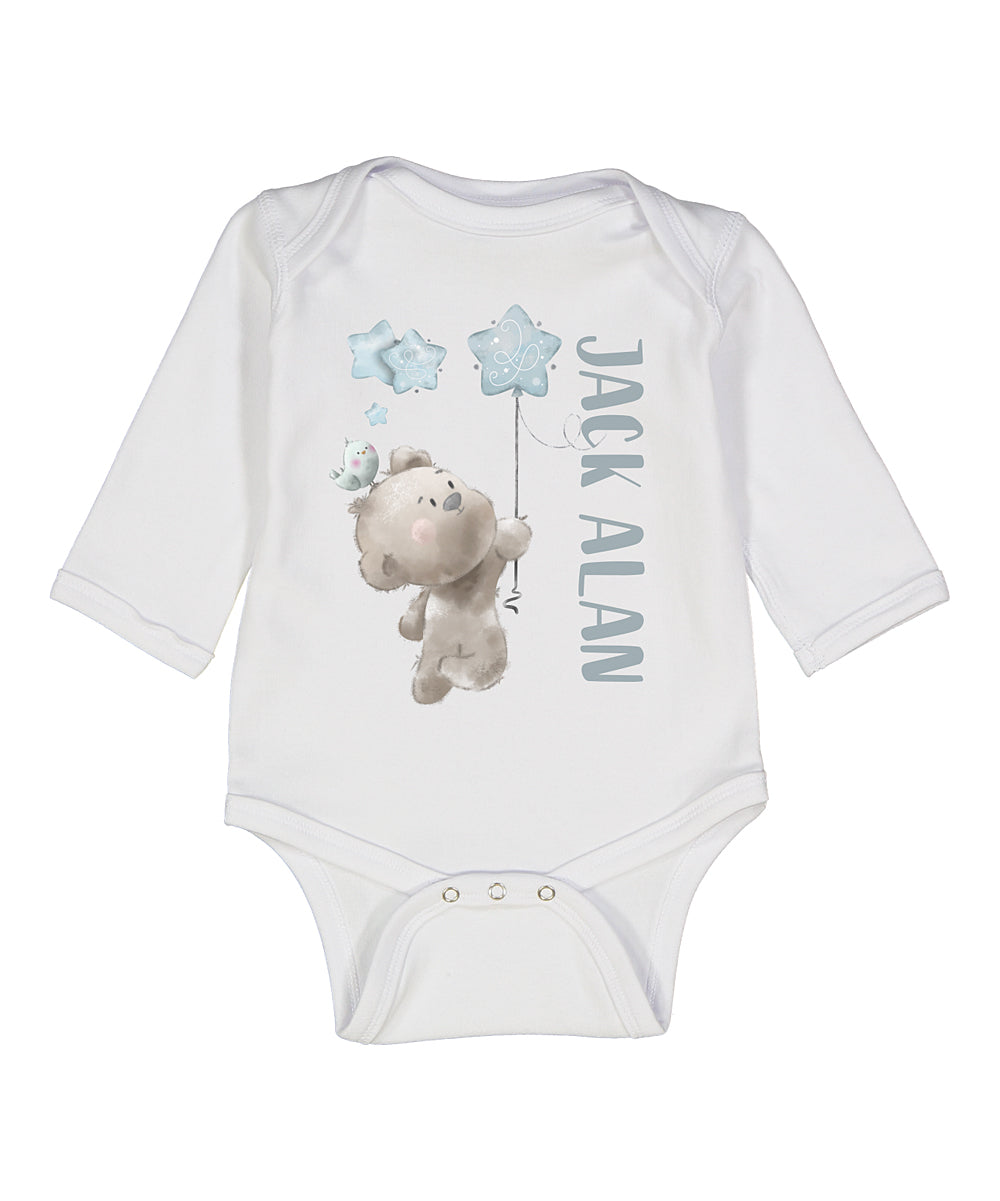 Balloon Stars Baby Boy Personalized LS Bodysuit