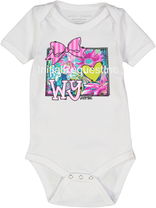 Wyoming Floral State Graphic Short Sleeve Onesie for Baby Girls